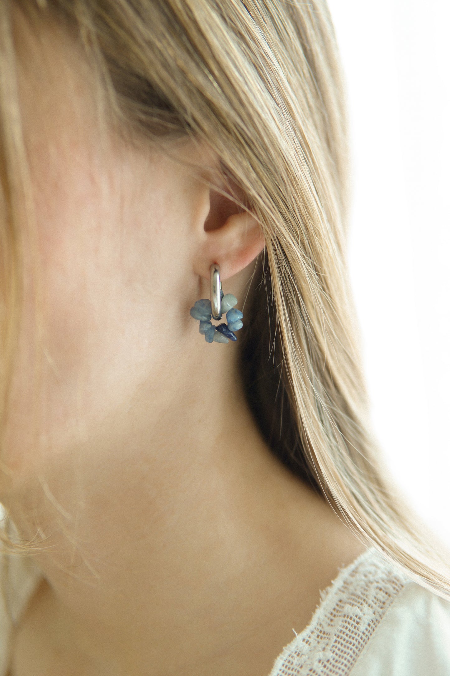 Creolen Aventurin Blau Circle Silber