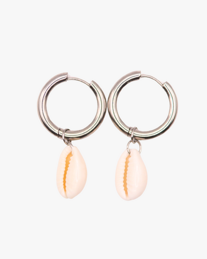 Creolen White Cowrie in Silber