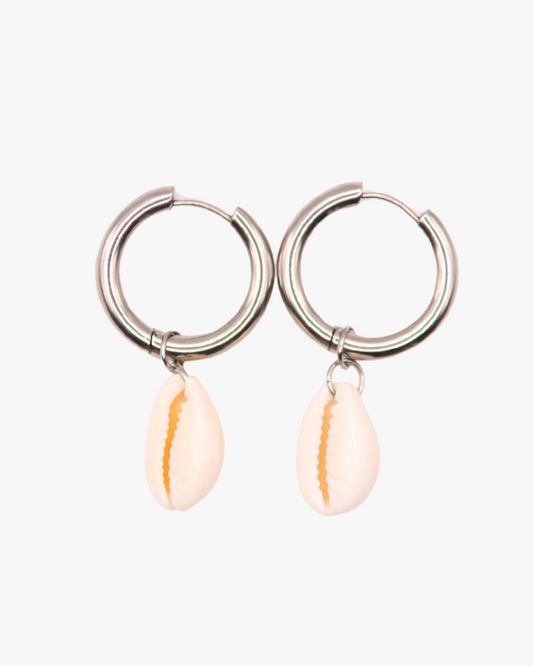 Creolen White Cowrie in Silber