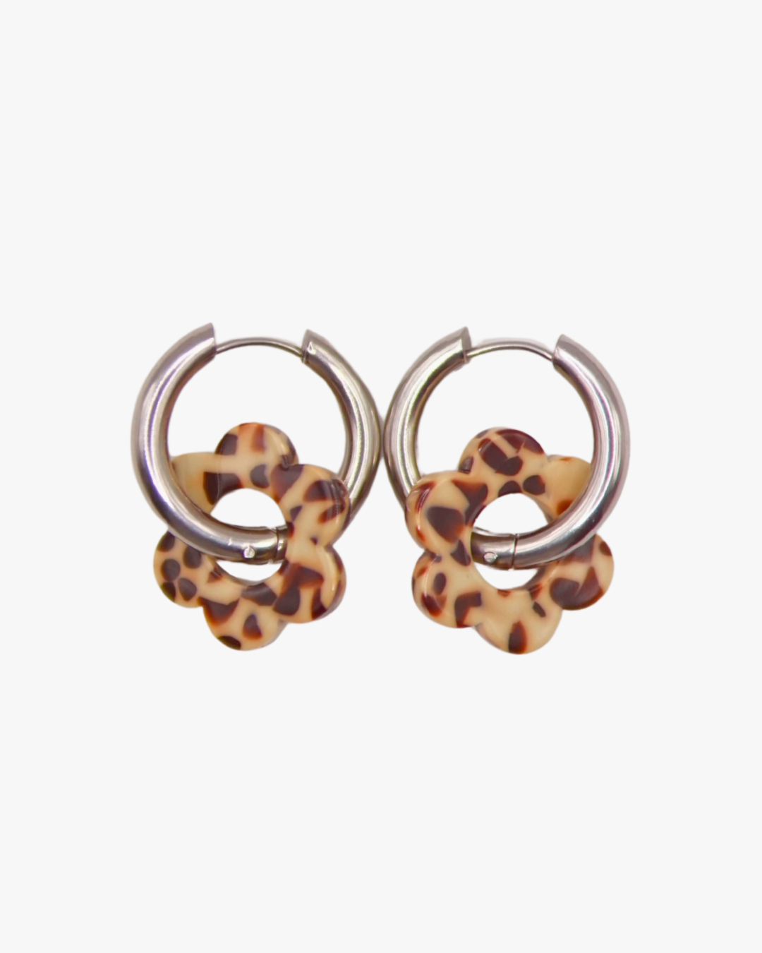 Creolen Floralia Terrazzo Beige in Silber