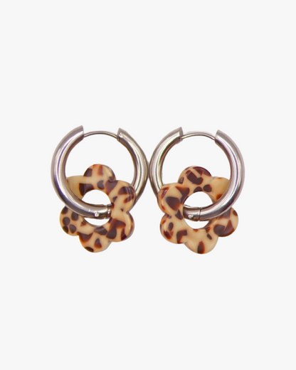 Creolen Floralia Terrazzo Beige in Silber