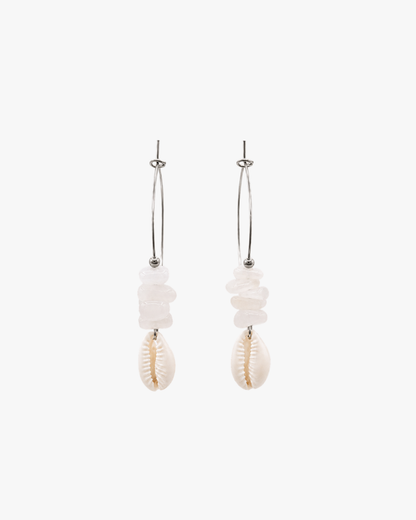 Creolen White Jade Cowrie in Silber
